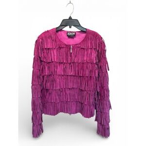 VTG Berek Purple Leather Fringe Jacket - Western Boho Festival Cowgirl - Size M
